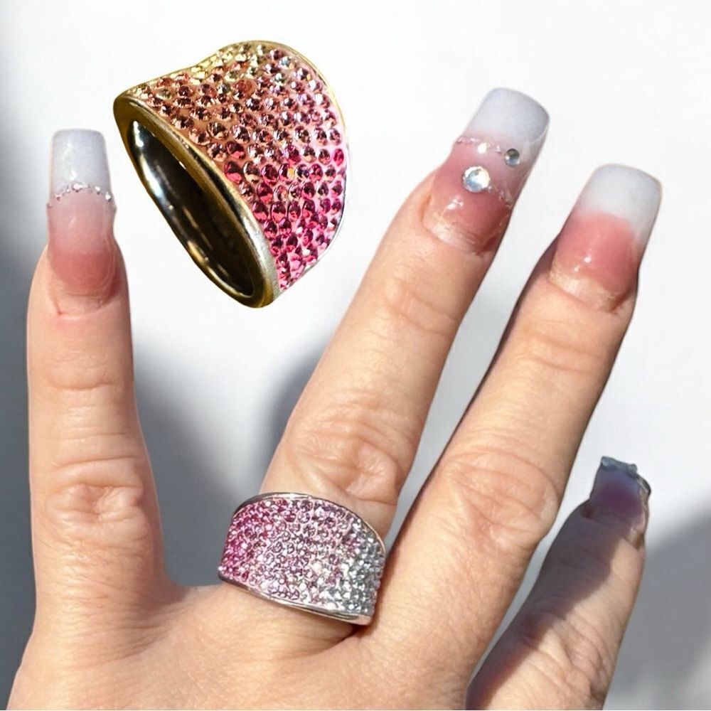 Stunning Swarovski Crystal Wide Band Ring - Sterling Silver 925 AU size 7